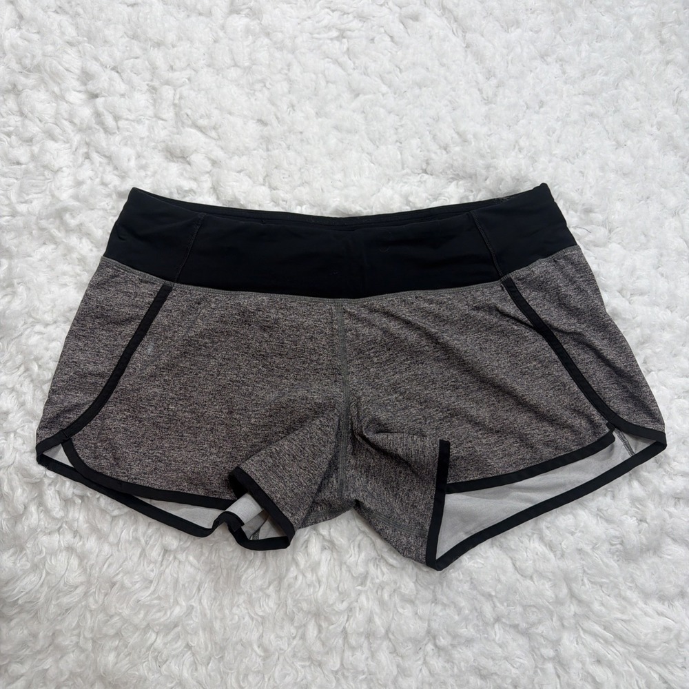 Lululemon‎ Women's 10 Tall Black Gray Shorts Lightweight Lined Vented Summer Gym